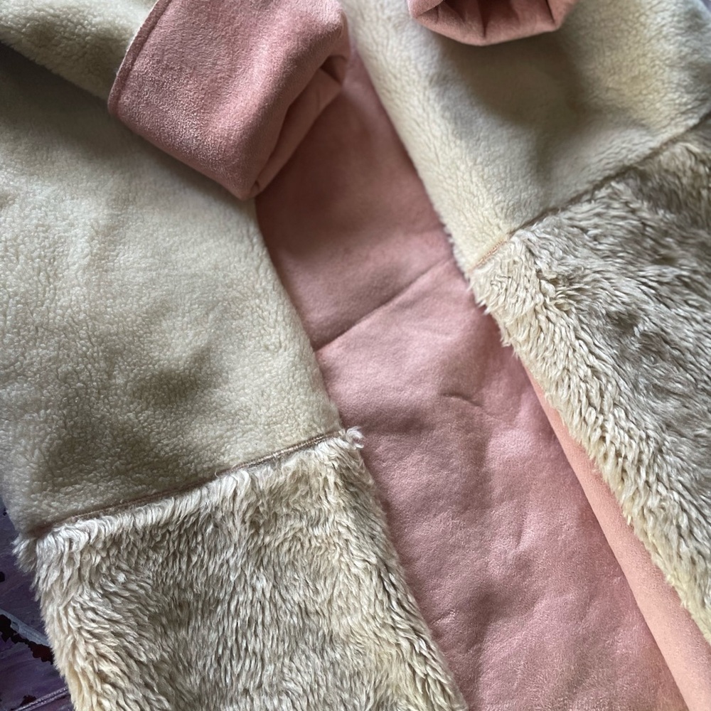 Zara Pink and Cream Faux Fur Jacket